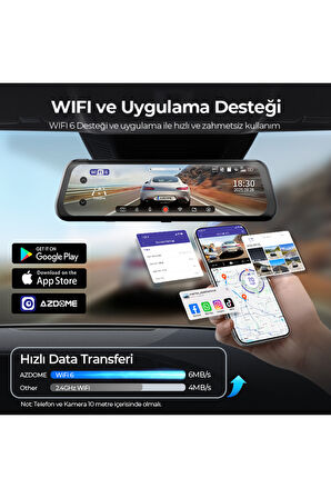 Azdome AR09 4K 2 Kanallı 9.6" Ekran Tam Ayna Dokunmatik Araç Kamerası