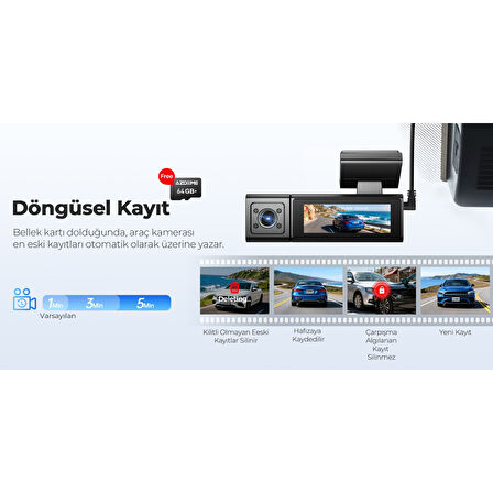 M500 4K 3 Kameralı Araç Içi Kamera