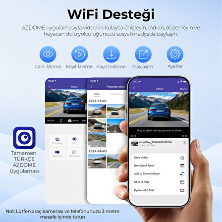 M500 4K 3 Kameralı Araç Içi Kamera