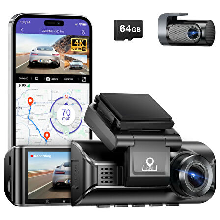 Azdome M550 Pro 4K Çift Kameralı Araç Kamerası WiFi GPS Gece Görüşü Park Modu Azdome Türkiye Garantili