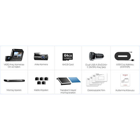 Lingdu V630 4K 3 Kameralı (Ön, Arka, Kabin) Akıllı Araç Kamerası