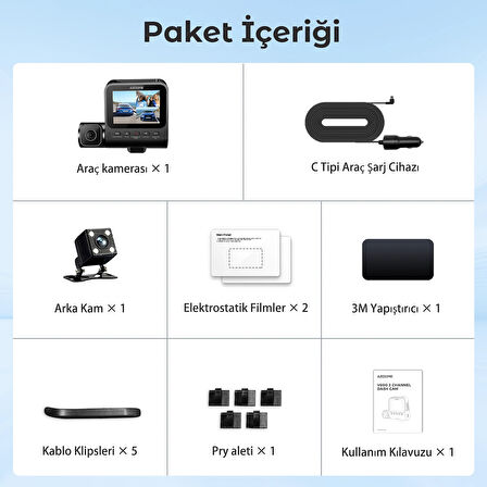 Azdome V600 1080p Araç Kamerası – Üç Kameralı, G Sensör, Gece Görüş, Geri Görüş Kameralı, Su Geçirmez, Yol Kayıt (Xiaomi Ecosystem Company)