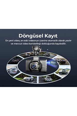 Lingdu LD02 5K 3 inç Ekran 150° 2 Kameralı 64GB Araç İçi Kamera (Türkiye'de ilk 5K Kamera)