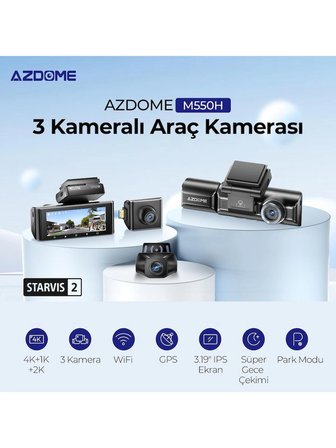 AZDOME M550H 3 KAMERALI 4K+2K+1K ÇİFT STARVIS 2 ARAÇ KAMERASI