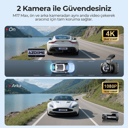 Azdome M17 Max 4K 2 Kameralı Adas Araç Kamerası