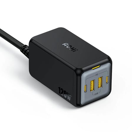 Aohi Magcube 4 Portlu Masaüstü USB Şarj İstasyonu, GaN+ 120W Hızlı Şarj Cihazı, Siyah