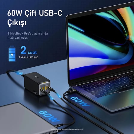 Aohi Magcube 4 Portlu Masaüstü USB Şarj İstasyonu, GaN+ 120W Hızlı Şarj Cihazı, Siyah