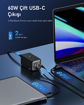 Aohi Magcube 4 Portlu Masaüstü USB Şarj İstasyonu, GaN+ 120W Hızlı Şarj Cihazı, Siyah