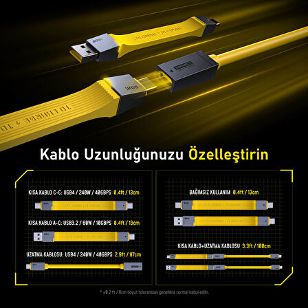 Aohi The Future 4-in-1 USB-C to USB-C Modüler Uzayabilen 1m 40Gbps 8K Destekli 240W PD 3.1 USB4 Süper Hızlı Şarj/Data Kablo Seti