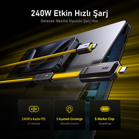Aohi The Future Magflash 2si1 Arada 240W PD 3.1 Hızlı Şarj ve Veri Depolama&Aktarım Seti, Type-C to Type-C, 512GB USB-C Flash Bellek, Type-C SSD USB Sürücüsü