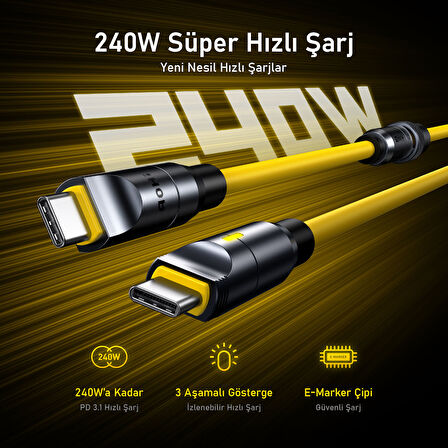 Aohi The Future Creative Power 8-in-1 240W PD 3.1 Süper Hızlı Şarj/Data Kablo Seti, Type-C to Type-C, 2,6m Modüler Uzayabilen, 40Gbp