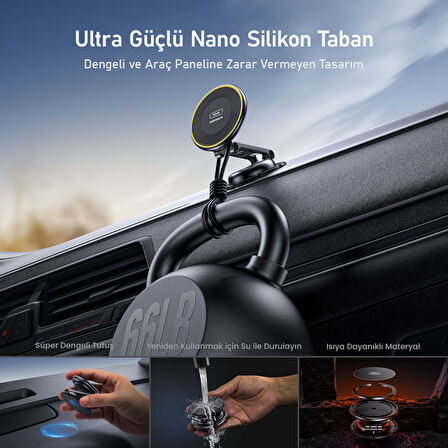 Aohi Superauto Kablosuz Magsafe Araç İçi Şarjı, Mıknatıslı Şarj Cihazı, 15W Handsfree Hızlı Şarj Aleti, Siyah