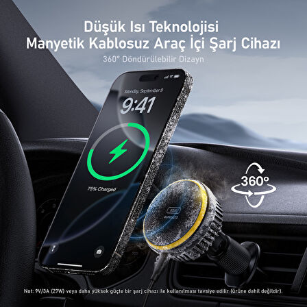 Aohi Superauto Magsafe Araç İçi Şarjı, Kendinden Soğutmalı Mıknatıslı Telefon Tutucu, 15W Hızlı Şarj Aleti, Siyah