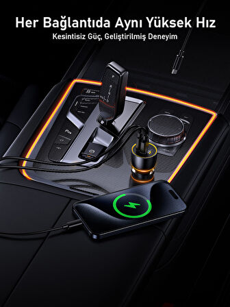 Aohi Superauto Araç İçi Şarjı, 3 Portlu PD 170W Type-C to Type-C, USB, Hızlı Şarj Çakmaklık Adaptörü, Siyah