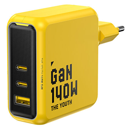 Aohi Youth 3 Portlu Şarj Adaptörü,140W Şarj Cihazı, GaN+ 100W Hızlı Şarj İstasyonu, Sarı