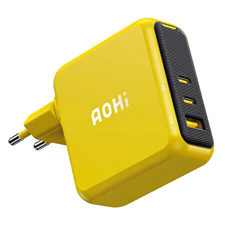 Aohi Magcube 3 Portlu Şarj Adaptörü, 140W Şarj Cihazı, GaN+ 100W Hızlı Şarj İstasyonu, Sarı