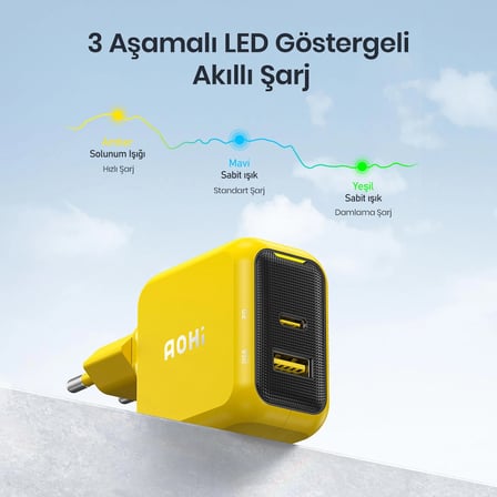 Aohi Magcube 2 Portlu Şarj Adaptörü, GaN+ 67W Hızlı Şarj Cihazı, Sarı