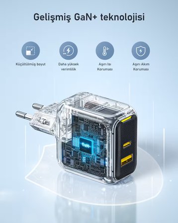 Aohi Magcube 2 Portlu Şarj Adaptörü, GaN+ 67W Hızlı Şarj Cihazı, Sarı