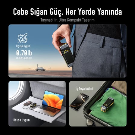 Aohi Starship 10.000 mAh 210W PD3.1 Powerbank, Akıllı Dijital Göstergeli 2si1 Arada Taşınabilir Hızlı Şarj Cihazı, Şarj İstasyonu, Siyah