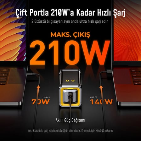 Aohi Starship 10.000 mAh 210W PD3.1 Powerbank, Akıllı Dijital Göstergeli 2si1 Arada Taşınabilir Hızlı Şarj Cihazı, Şarj İstasyonu, Siyah