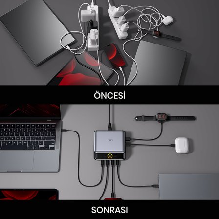 Aohi Magcube Masaüstü USB Şarj İstasyonu, GaN+ 280W Hızlı Şarj Cihazı, Siyah