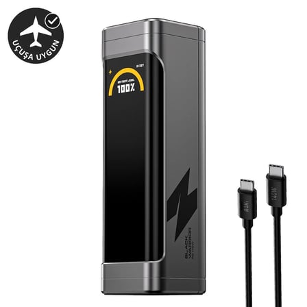 Aohi The Black Warrior 25.200 mAh 170W PD3.0 Powerbank, Akıllı Dijital GöstergeliTaşınabilir Hızlı Şarj Cihazı, Siyah