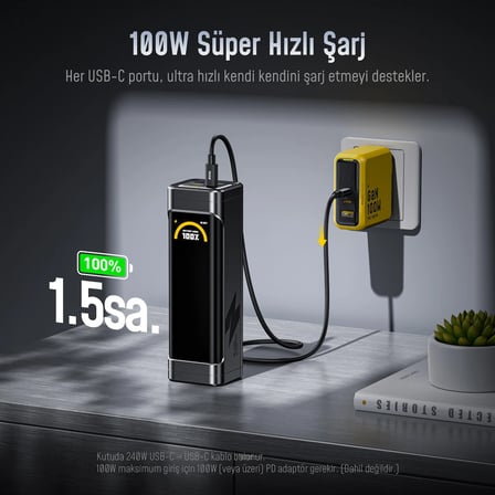 Aohi The Black Warrior 25.200 mAh 170W PD3.0 Powerbank, Akıllı Dijital GöstergeliTaşınabilir Hızlı Şarj Cihazı, Siyah