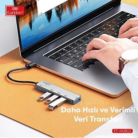 Earldom HUB12 Tak Çalıştır 40cm 4 Adet Usb 2.0 ve 1 Adet Type-C Çıkışlı Usb Çoklayıcı