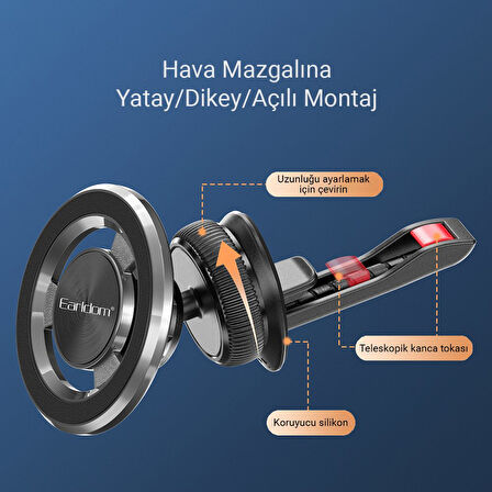 Earldom EH213 Izgara Klipsli MagSafe Araç Tutucu - Siyah