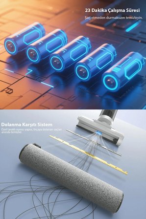 ED12 Lite Şarjlı Islak Kuru Dikey Süpürge 7.000PA Dolanma Karşıtı Sistem Hassas Kenar Tasarım 3.5 kg