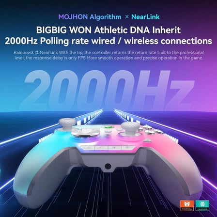 MOJHON Rainbow 3 Wireless Controller Kablosuz Gamepad – 2000Hz Polling Rate & 14 Bölgeli RGB (PC/Switch 1&2/iOS/Android)