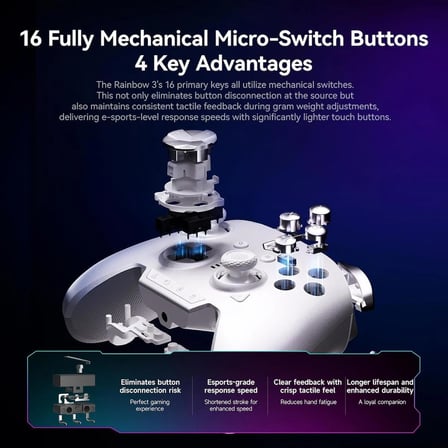 MOJHON Rainbow 3 Wireless Controller Kablosuz Gamepad – 2000Hz Polling Rate & 14 Bölgeli RGB (PC/Switch 1&2/iOS/Android)