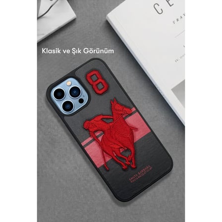 Santa Barbara Polo Racquet Club iPhone 13 Pro Kılıf PU Deri Üzeri Dikişli Garner Desenli Kapak