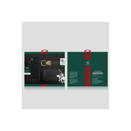 Santa Barbara Polo Racquet Club iPhone 13 Pro Kılıf+Anahtarlık+Kartvizit/Cüzdan PU Deri Snake Dizayn Jerome Set