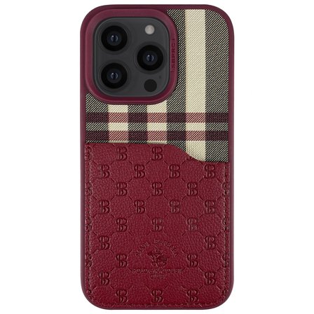 Santa Barbara Polo Racquet Club iPhone 14 Pro Kılıf Plaid Kumaş + Pu Deri Kartvizit/Cüzdanlı Kare Dizayn Kapak