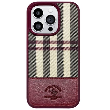 Santa Barbara Polo Racquet Club iPhone 14 Pro Max Kılıf Kumaş + Pu Deri M-Safe Şarja Uygun Kare Dizayn Cyril Kapak