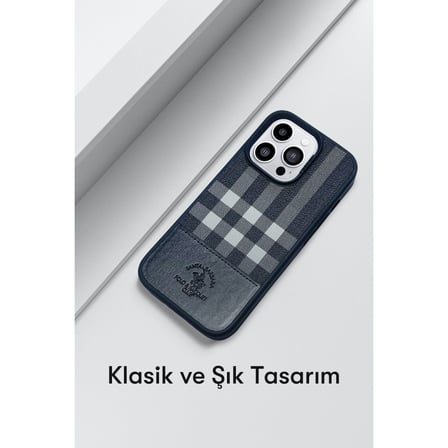 Santa Barbara Polo Racquet Club iPhone 14 Pro Max Kılıf Kumaş + Pu Deri M-Safe Şarja Uygun Kare Dizayn Cyril Kapak