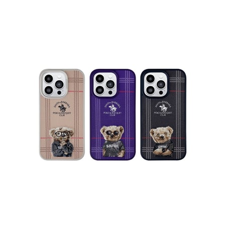 Santa Barbara Polo Racquet Club iPhone 14 Pro Kılıf 3Boyutlu Dustin Kumaş Üzeri Desenli Dikişli Kapak