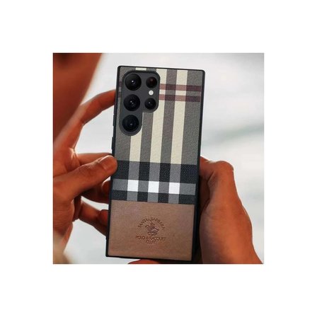 Santa Barbara Polo Racquet Club Samsung Galaxy S23 Kılıf Plaid Kumaş+Pu Deri Kartvizit/Cüzdanlı Kare Dizayn Kapak