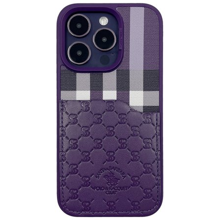 Santa Barbara Polo Racquet Club iPhone 14 Pro Kılıf Plaid Kumaş + Pu Deri Kartvizit/Cüzdanlı Kare Dizayn Kapak