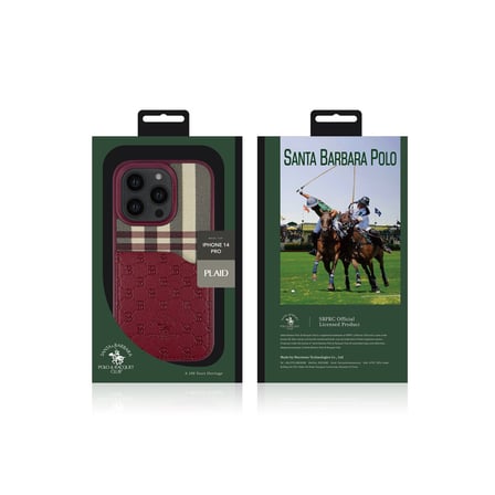 Santa Barbara Polo Racquet Club iPhone 14 Pro Kılıf Plaid Kumaş + Pu Deri Kartvizit/Cüzdanlı Kare Dizayn Kapak