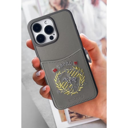 Santa Barbara Polo Racquet Club iPhone 15 Pro Kılıf Abner İçi Süet Nakış Desenli Kartvizitli Kapak