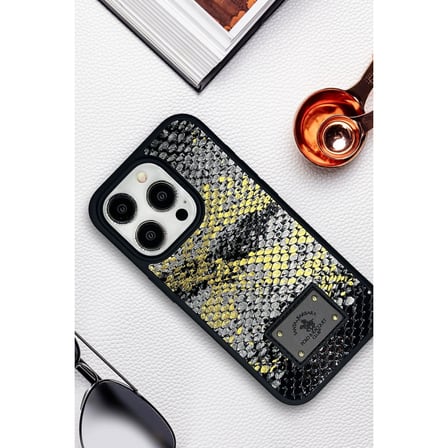 Santa Barbara Polo Racquet Club iPhone 15 Pro Max Kılıf Snake PU Deri Dizaynlı Mekanik Tuşlu M-Safe Şarja Uygun Sagar Kapak