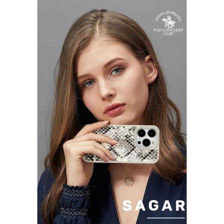 Santa Barbara Polo Racquet Club iPhone 15 Pro Max Kılıf Snake PU Deri Dizaynlı Mekanik Tuşlu M-Safe Şarja Uygun Sagar Kapak
