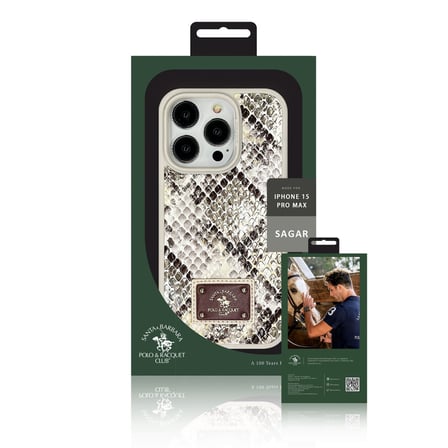 Santa Barbara Polo Racquet Club iPhone 15 Pro Max Kılıf Snake PU Deri Dizaynlı Mekanik Tuşlu M-Safe Şarja Uygun Sagar Kapak