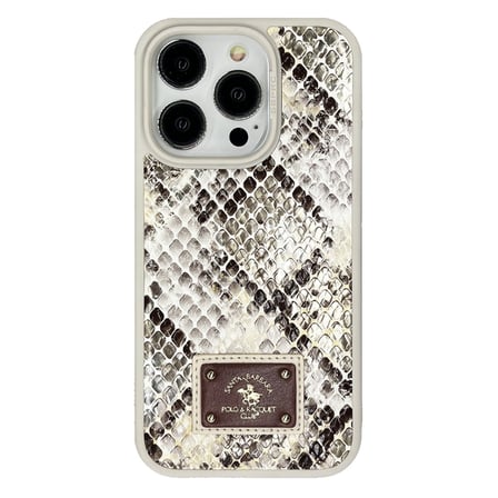 Santa Barbara Polo Racquet Club iPhone 15 Pro Max Kılıf Snake PU Deri Dizaynlı Mekanik Tuşlu M-Safe Şarja Uygun Sagar Kapak