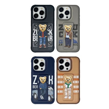 ZuckBear iPhone 15 Pro Kılıf PU Deri Nakışlı Standlı Claude Kapak