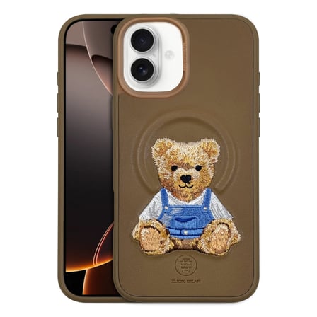 ZuckBear iPhone 16 için Pu Deri Yüzey 3D Nakışlı Manyetik Şarj Destekleyen Everley Kapak
