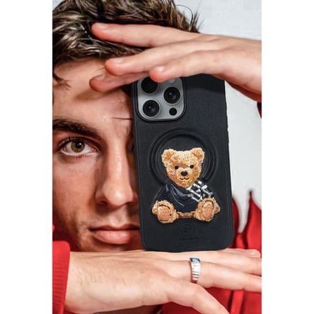 ZuckBear iPhone 16 için Pu Deri Yüzey 3D Nakışlı Manyetik Şarj Destekleyen Everley Kapak