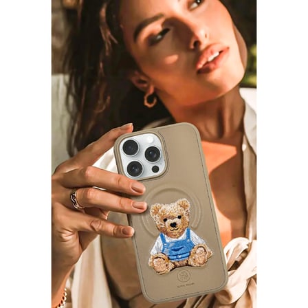 ZuckBear iPhone 16 için Pu Deri Yüzey 3D Nakışlı Manyetik Şarj Destekleyen Everley Kapak